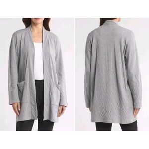 NWT Eileen Fisher Cardigan Size Large Moon Gray Organic Linen Cotton Open‎ Front